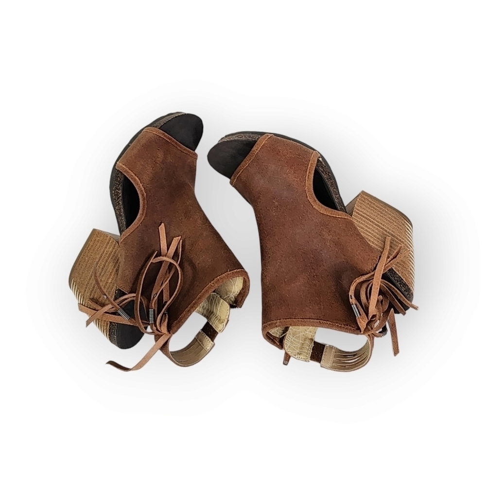 OTBT free spirit heeled open toe fringe bootie 9.5 - Picture 3 of 10